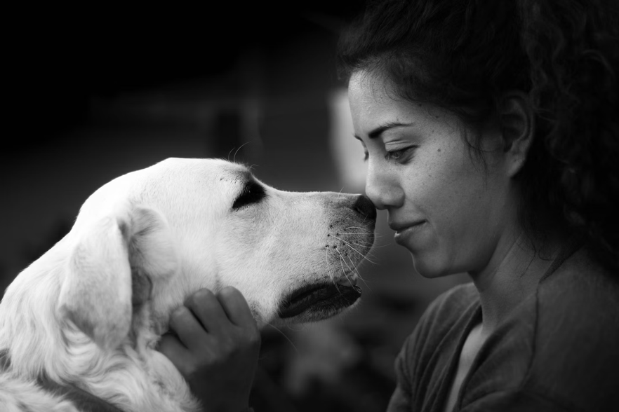 A woman happy with her pet